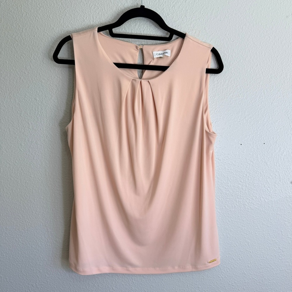 Calvin Klein Womens Blush Pink Pleated Neck Sleeveless Shell Blouse CSSWML434U L